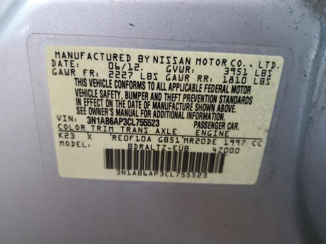 3N1AB6AP3CL755523 - 2012 NISSAN SENTRA 2.0 SILVER photo 13