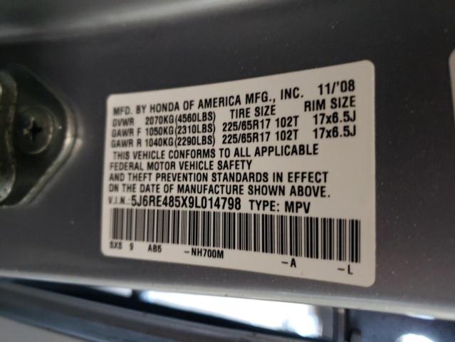 5J6RE485X9L014798 - 2009 HONDA CR-V EX SILVER photo 12