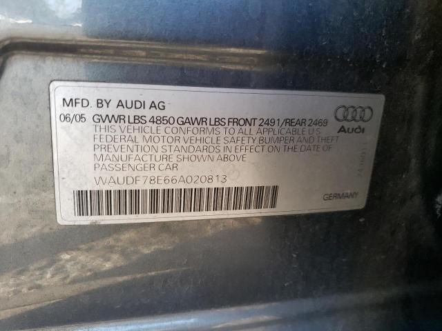 WAUDF78E66A020813 - 2006 AUDI A4 2.0T QU GRAY photo 12