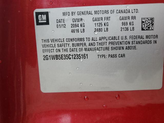 2G1WB5E35C1235161 - 2012 CHEVROLET IMPALA LT RED photo 12