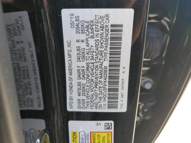 1HGCV2F91KA025830 - 2019 HONDA ACCORD TOURING BLACK photo 12