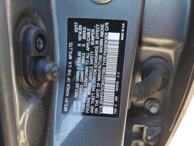 SHHFK7H73HU221554 - 2017 HONDA CIVIC EXL GRAY photo 12