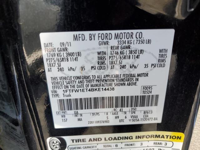 1FTFW1ET4BKE14438 - 2011 FORD F150 SUPERCREW BLACK photo 12