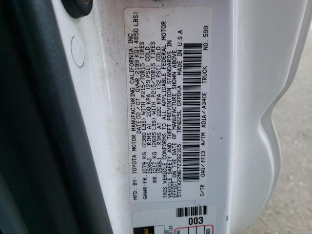 5TETX22N67Z392165 - 2007 TOYOTA TACOMA ACCESS CAB თეთრი ფოტო 12