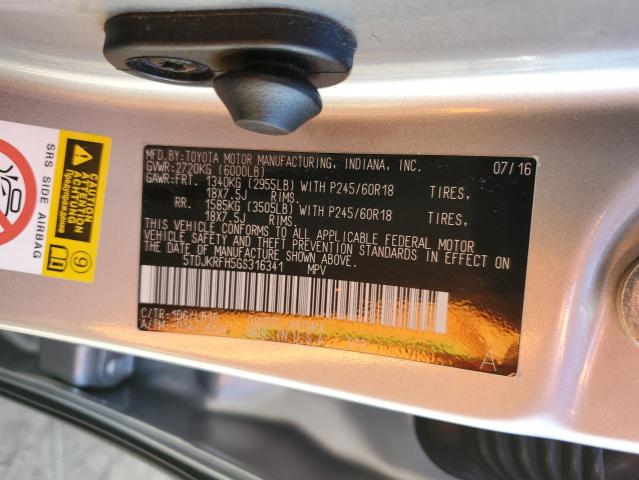 5TDJKRFH5GS316341 - 2016 TOYOTA HIGHLANDER XLE GRAY photo 13