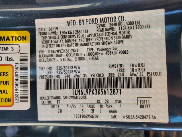 1LN6L9PK3K5612871 - 2019 LINCOLN CONTINENTA BLUE photo 12