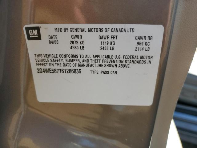 2G4WE587761286836 - 2006 BUICK LACROSSE CXS TAN photo 12