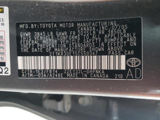 2T1KR30E15C550347 - 2005 TOYOTA COROLLA MA XR GRAY photo 12