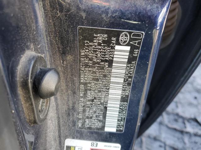 2T1BU4EE4DC064238 - 2013 TOYOTA COROLLA BASE BLUE photo 12