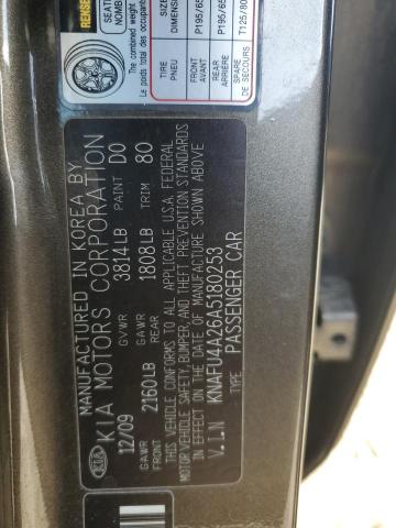 KNAFU4A26A5180253 - 2010 KIA FORTE EX GRAY photo 12