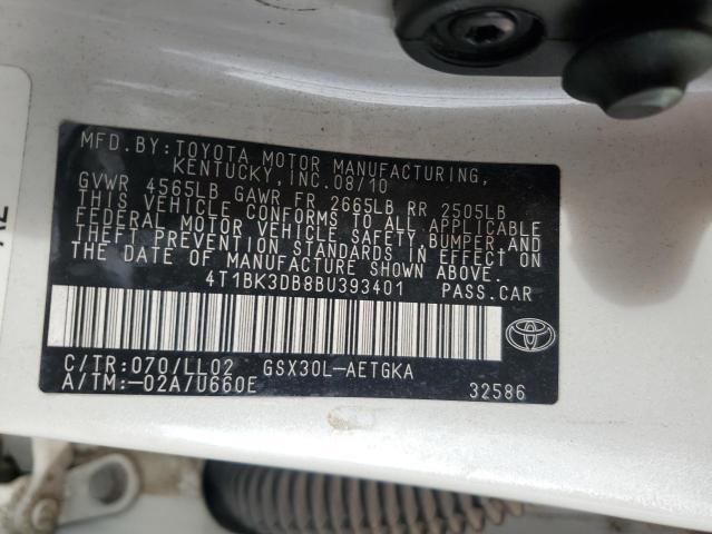 4T1BK3DB8BU393401 - 2011 TOYOTA AVALON BASE WHITE photo 12