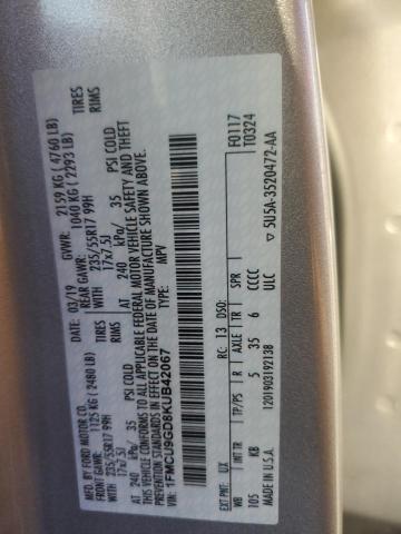 1FMCU9GD8KUB42067 - 2019 FORD ESCAPE SE GRAY photo 12