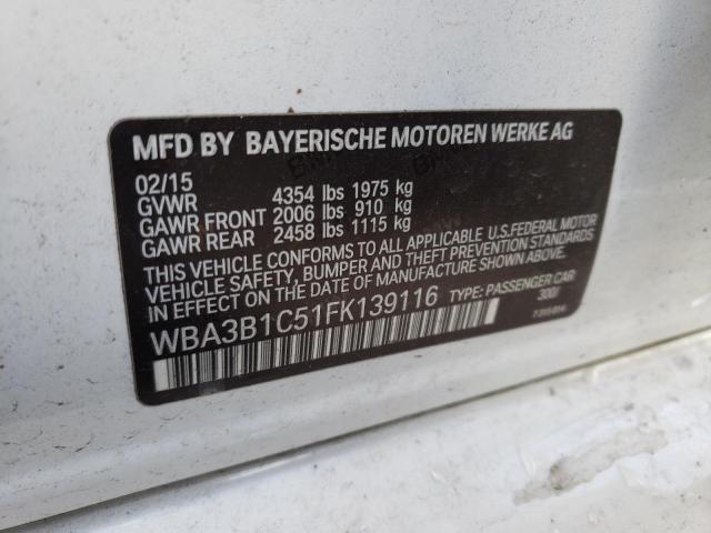 WBA3B1C51FK139116 - 2015 BMW 320 I WHITE photo 12