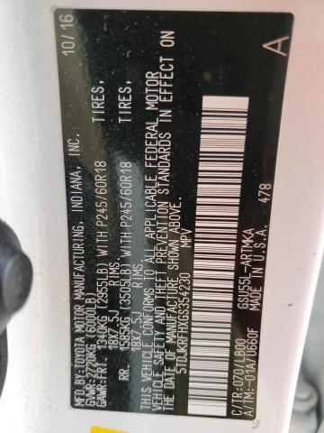 5TDJKRFHXGS354230 - 2016 TOYOTA HIGHLANDER XLE 白色 照片 12