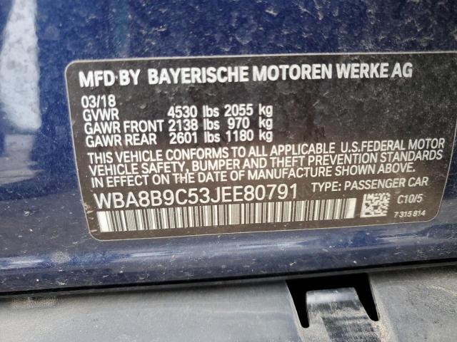WBA8B9C53JEE80791 - 2018 BMW 330I I BLUE photo 13