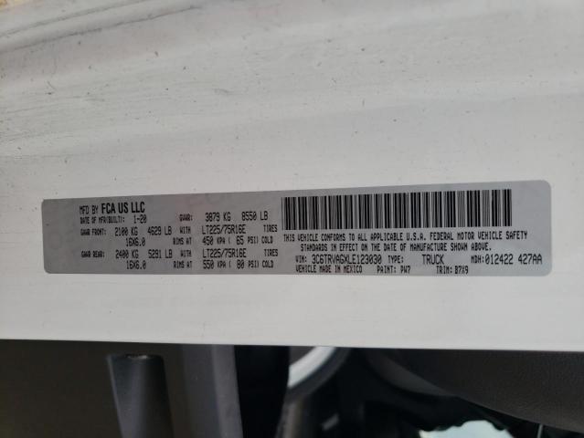 3C6TRVAGXLE123030 - 2020 RAM PROMASTER 1500 STANDARD WHITE photo 12