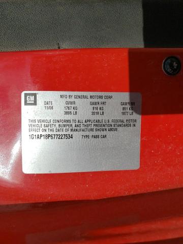 1G1AP18P677227534 - 2007 CHEVROLET COBALT SS RED photo 12