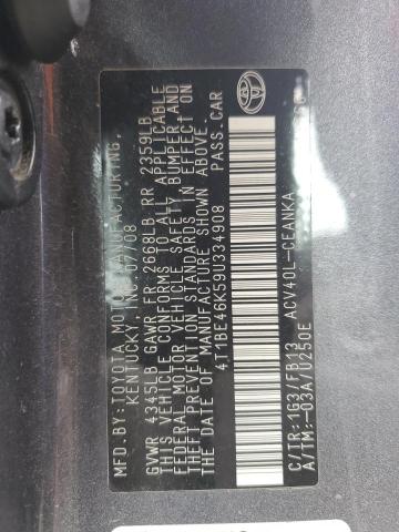 4T1BE46K59U334908 - 2009 TOYOTA CAMRY BASE GRAY photo 12