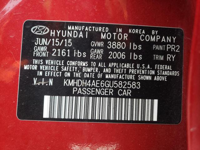 KMHDH4AE6GU582583 - 2016 HYUNDAI ELANTRA SE RED photo 12