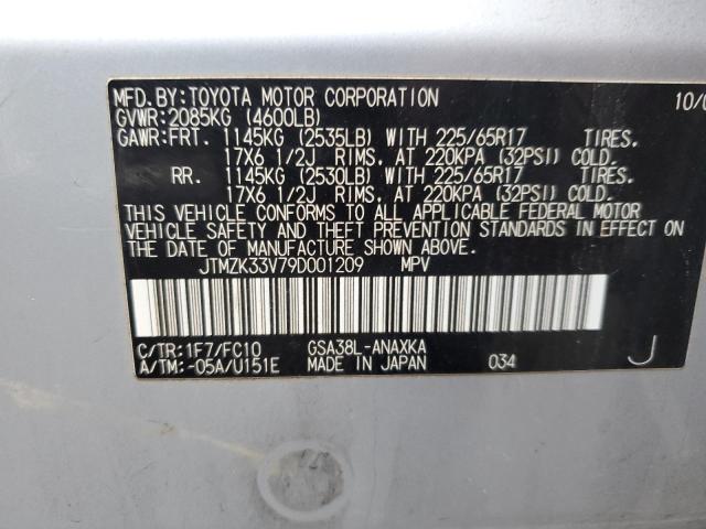 JTMZK33V79D001209 - 2009 TOYOTA RAV4 SILVER photo 12