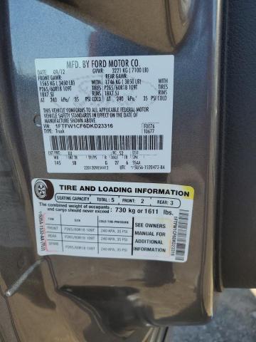 1FTFW1CF6DKD23316 - 2013 FORD F150 SUPERCREW GRAY photo 12