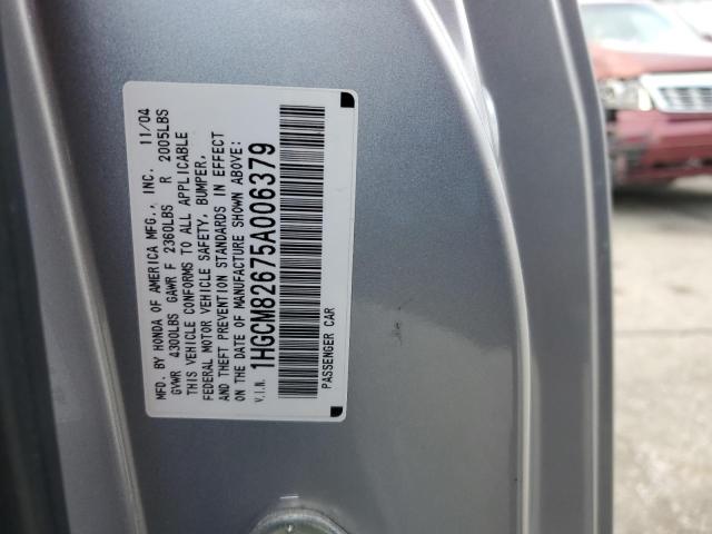 1HGCM82675A006379 - 2005 HONDA ACCORD EX SILVER photo 12