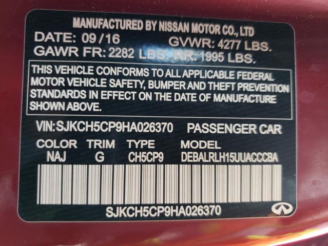 SJKCH5CP9HA026370 - 2017 INFINITI QX30 BASE RED photo 13