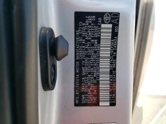 2T1BU4EE8DC125980 - 2013 TOYOTA COROLLA BASE SILVER photo 12