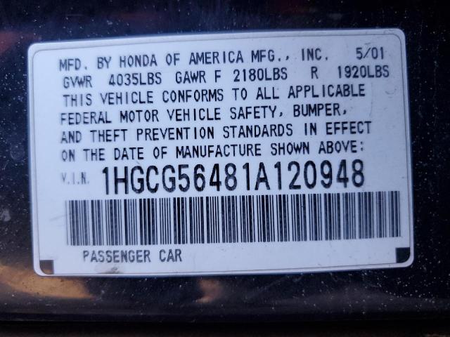 1HGCG56481A120948 - 2001 HONDA ACCORD LX BLACK photo 12