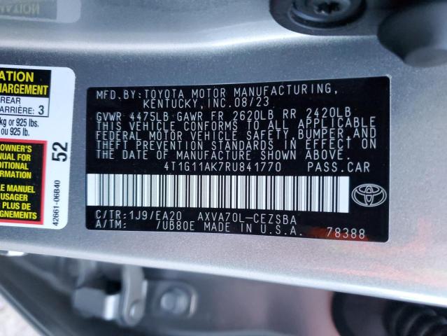 4T1G11AK7RU841770 - 2024 TOYOTA CAMRY SE NIGHT SHADE SILVER photo 12