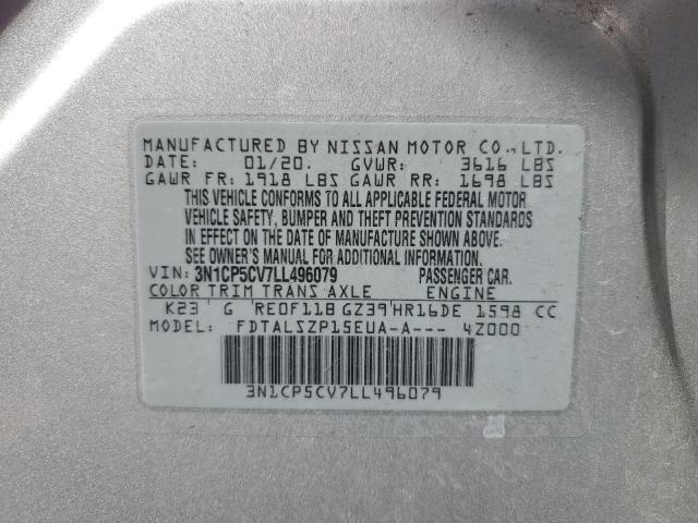 3N1CP5CV7LL496079 - 2020 NISSAN KICKS SV SILVER photo 12