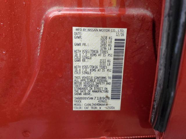 1N6DD0EV5HN718908 - 2017 NISSAN FRONTIER S RED photo 13