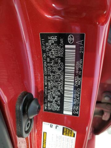 JTDKN3DU8B0274669 - 2011 TOYOTA PRIUS RED photo 12