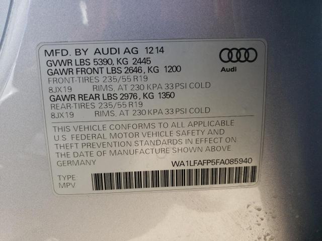 WA1LFAFP5FA085940 - 2015 AUDI Q5 PREMIUM PLUS SILVER photo 13