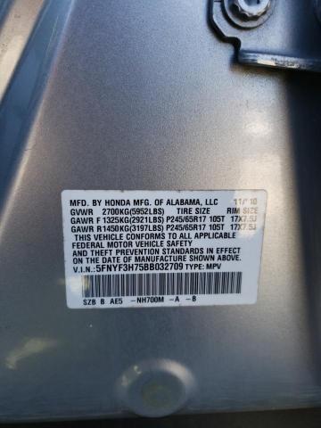 5FNYF3H75BB032709 - 2011 HONDA PILOT EXLN SILVER photo 13