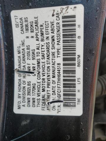 2HGFC1F77HH644518 - 2017 HONDA CIVIC EXL ლურჯი ფოტო 12