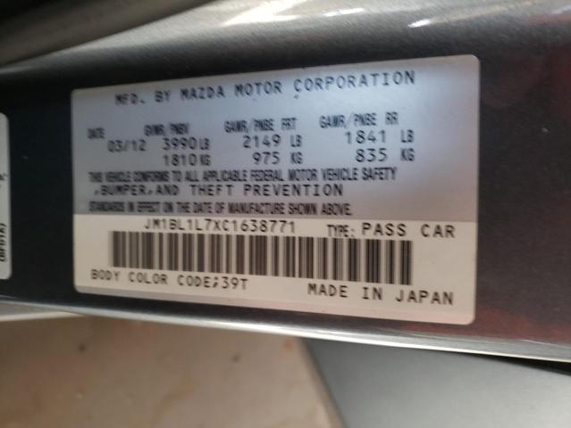 JM1BL1L7XC1638771 - 2012 MAZDA 3 I GRAY photo 12