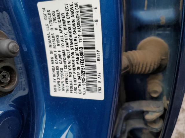 19XFB2F51EE048060 - 2014 HONDA CIVIC LX BLUE photo 12