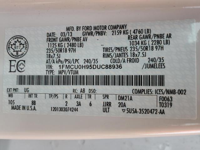 1FMCU0H95DUC88936 - 2013 FORD ESCAPE SEL WHITE photo 13