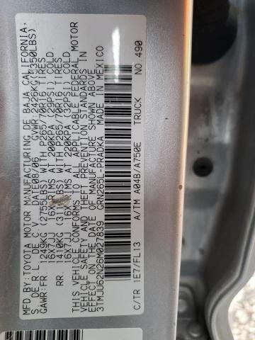 3TMJU62N26M027839 - 2006 TOYOTA TACOMA DOUBLE CAB PRERUNNER SILVER photo 12