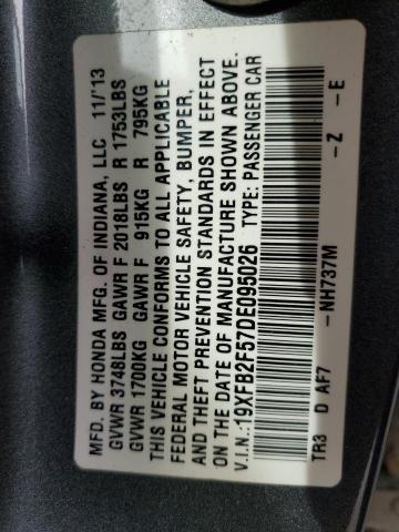 19XFB2F57DE095026 - 2013 HONDA CIVIC LX GRAY photo 12