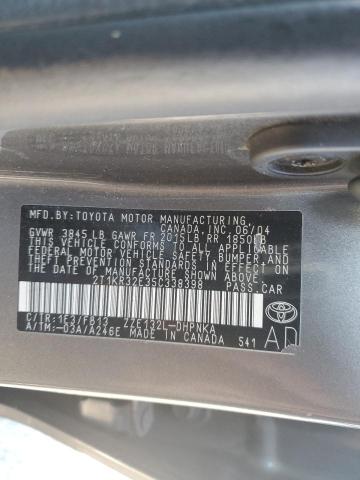 2T1KR32E35C338398 - 2005 TOYOTA COROLLA MA XR GRAY photo 12