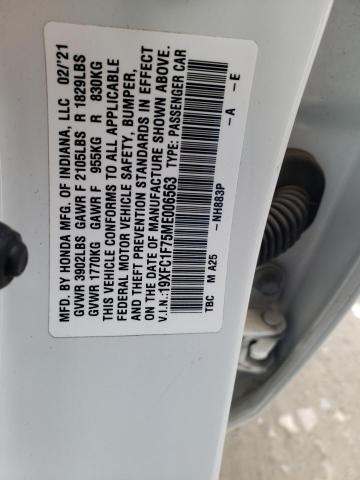 19XFC1F75ME006563 - 2021 HONDA CIVIC EXL WHITE photo 13