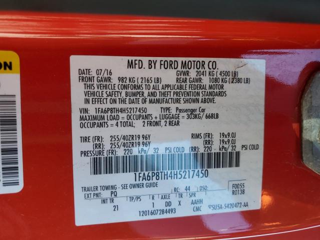 1FA6P8TH4H5217450 - 2017 FORD MUSTANG RED photo 12