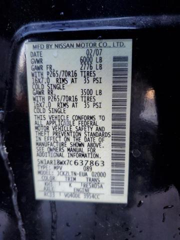 5N1AR18WX7C637863 - 2007 NISSAN PATHFINDER LE შავი ფოტო 13