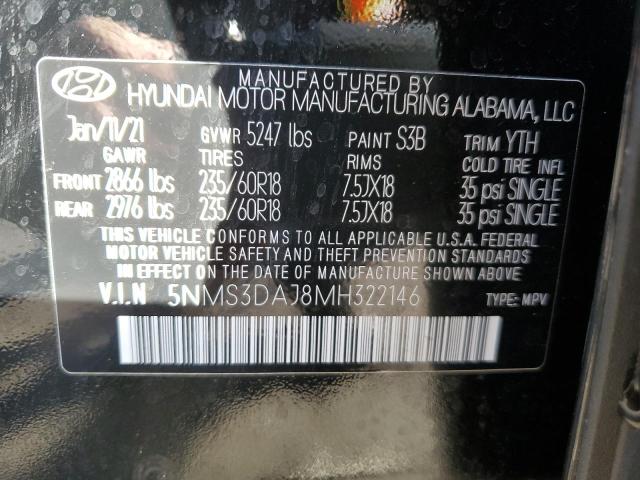 5NMS3DAJ8MH322146 - 2021 HYUNDAI SANTA FE SEL Սև լուսանկար 13