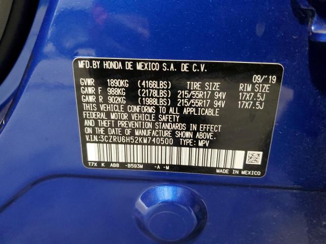 3CZRU6H52KM740500 - 2019 HONDA HR-V EX BLUE photo 13