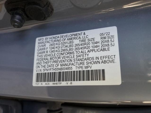 5FNYF7H55NB004855 - 2022 HONDA PASSPORT EXL ნაცრისფერი ფოტო 13