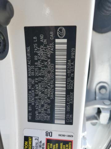 58ADZ1B1XLU079293 - 2020 LEXUS ES 350 WHITE photo 12