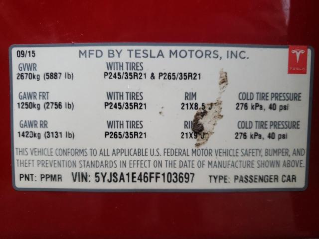 5YJSA1E46FF103697 - 2015 TESLA MODEL S RED photo 12